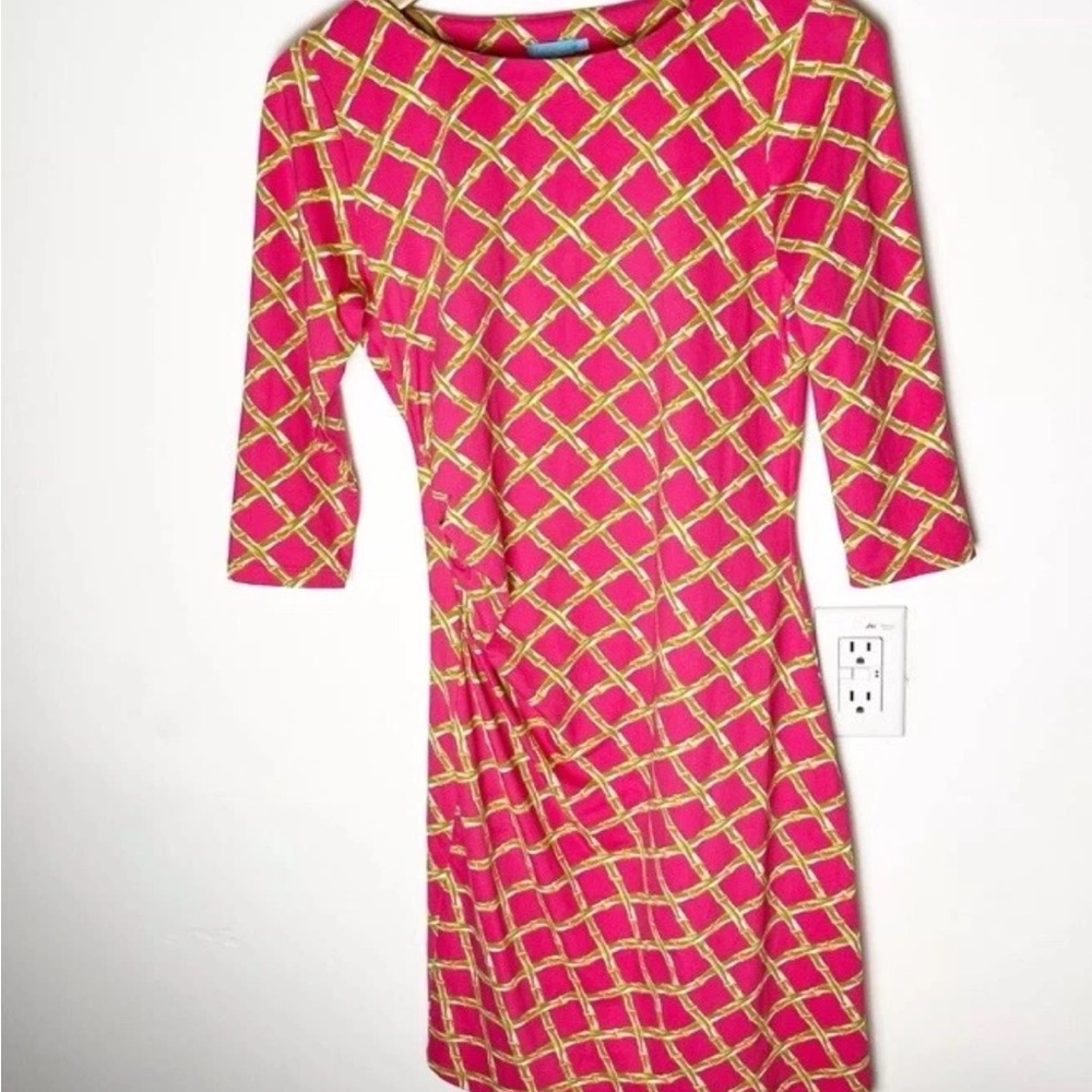 J. McLaughlin Pink and Cream Sheath Dress with Raglan Sleeves